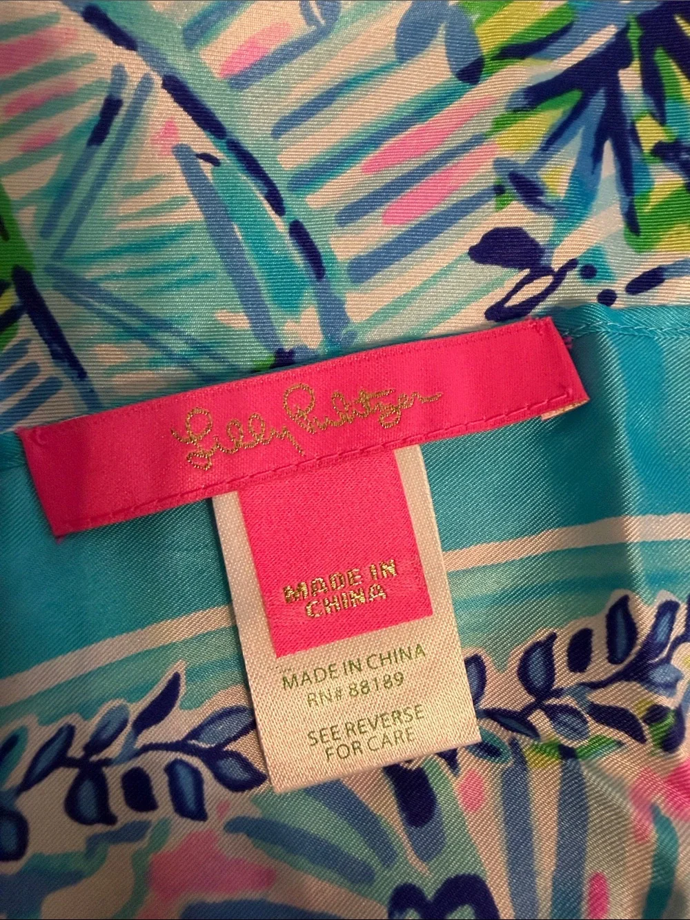 Lilly Pulitzer Tropical Floral Silk-Feel Scarf in Turquoise and Pink 100% silk